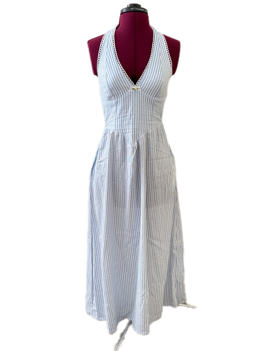 Light Blue Striped Halter Midi Dress Size S/P